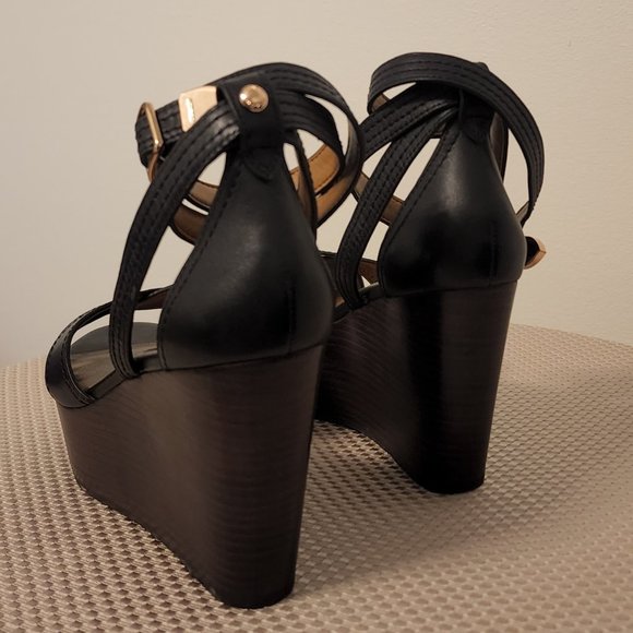 Coach Harrison Leather Platform Sandals Wedges in Black Size 7B - Picture 5 of 9